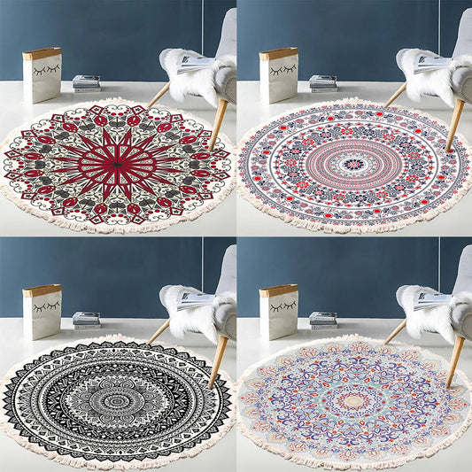 1PC Carpet Retro Bedroom Living Room Carpet Floor Mat Living Room Stain-Resistant Round Polyester Home Textile Accessories