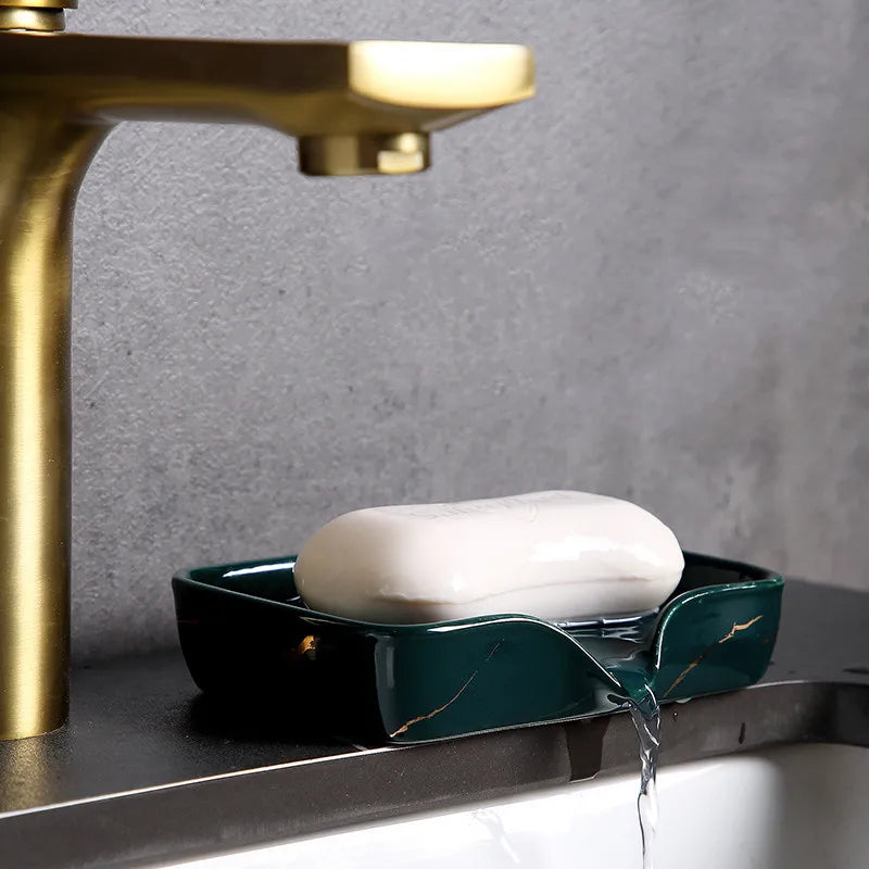 1pc Light Luxury Ceramics Soap Dish Household Storage Shelves Restroom Shower Accessories Bathroom Organizer Drain Soap Holder